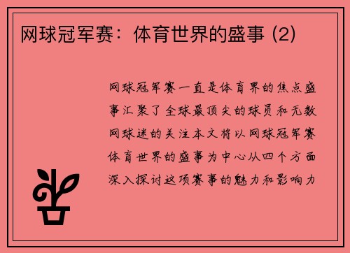 网球冠军赛：体育世界的盛事 (2)